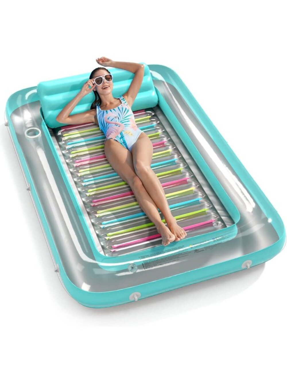 4-in-1 Inflatable Tanning Pool Lounger Float | Sunbathing Raft & Water Mat for